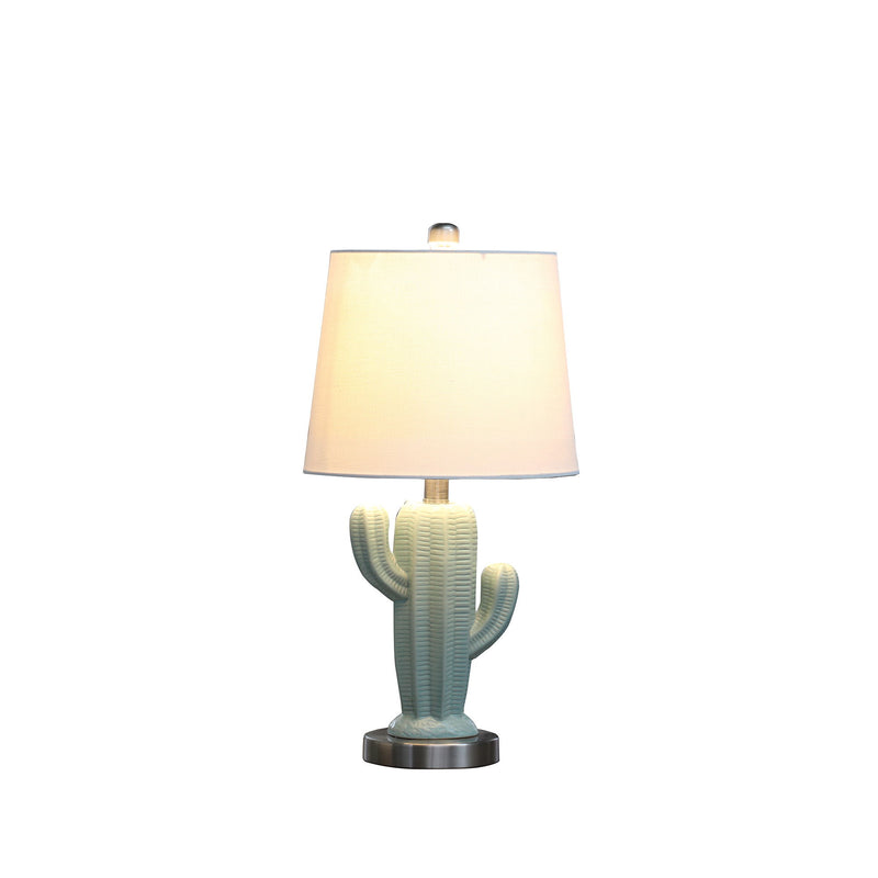 Ceramic Cactus Table Lamp With White Shade - Pale Blue / Green