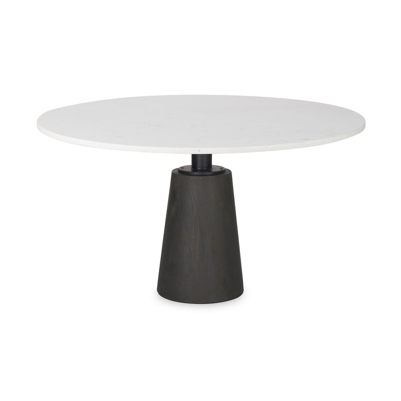 Marble Solid Wood Pedestal Base Round Top Dining Table - White / Black