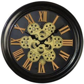 Silent Skeleton Exposed Gear Round Wall Clock - Black / Orange / Gold