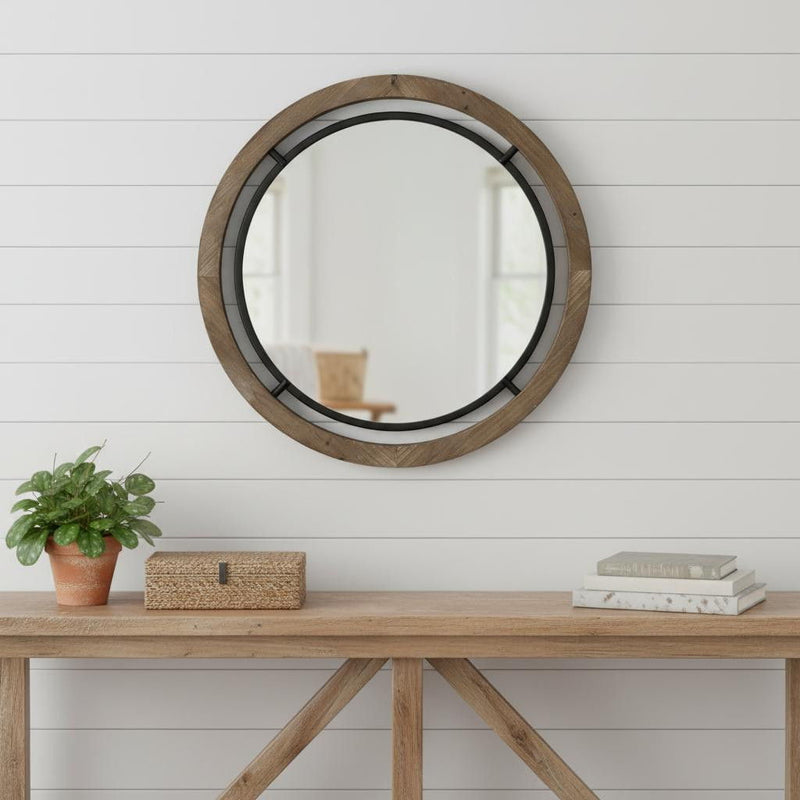 19" Round Framed Accent Mirror - Black / Brown