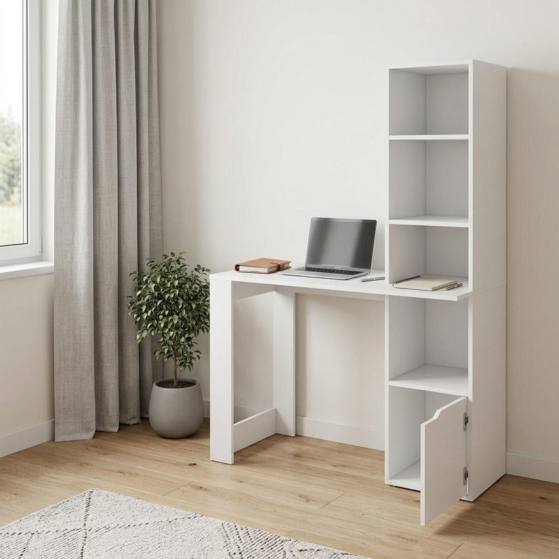 Pedestal Computer Desk With Hutch - White
