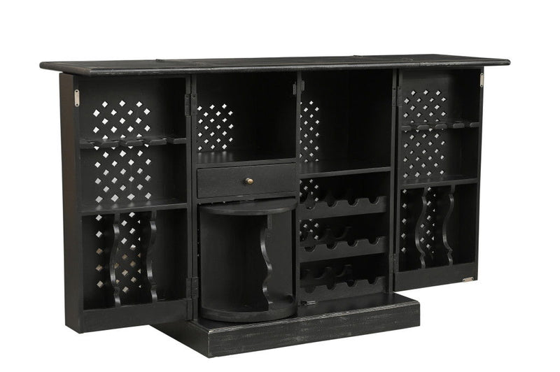 Solid Wood Carved Floral Bar Cabinet With Two Doors One Drawer (727848) - Black