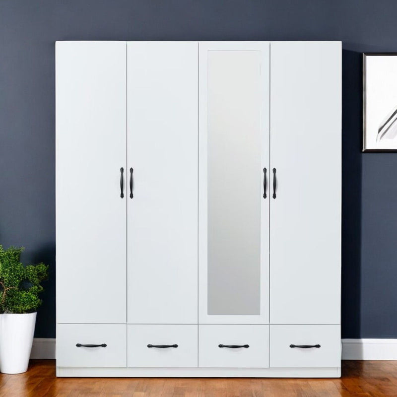74" Mirro Four Door Four Drawer Combo Dresser - White