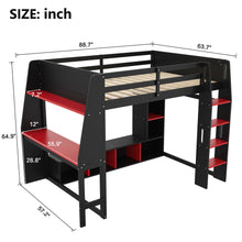 Load image into Gallery viewer, Gaming Loft Bed With Desk, Multi Storage Shelves, LED Lighting, And Hanging Clothes Rack
