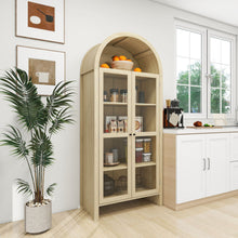 Load image into Gallery viewer, Tall Arched Kitchen Pantry, Modern Farmhouse Wood Kitchen Storage Cabinets, Arched Storage Display Cabinet With Adjustable Shelves, Versatile Cupboard For Kitchen, Dining Room - Natural
