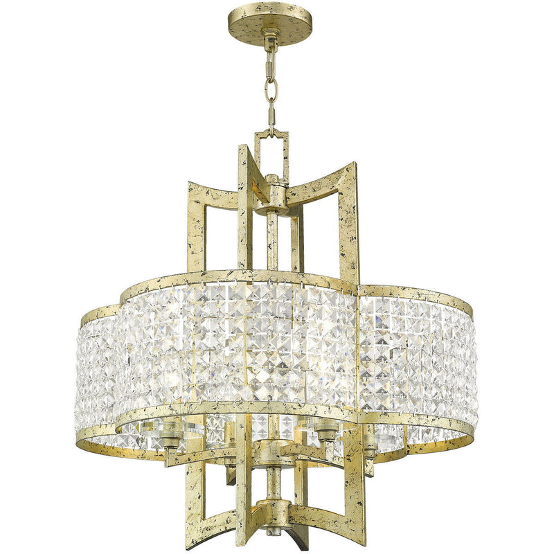 24" Four Light Metal Dimmable Chandelier With Shades - Gold / Clear