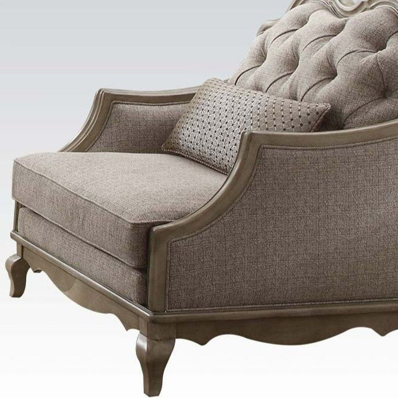 Fabric Tufted Chair And A Half And Toss Pillow - Beige And Taupe