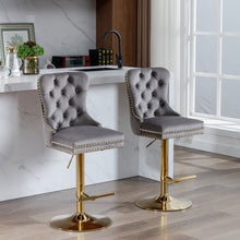 Load image into Gallery viewer, Thick Swivel Barstools Adjusatble Seat Height From 25-33", Modern Upholstered Bar Stools With Backs Comfortable Tufted For Home Pub And Kitchen Island (Set of 2)
