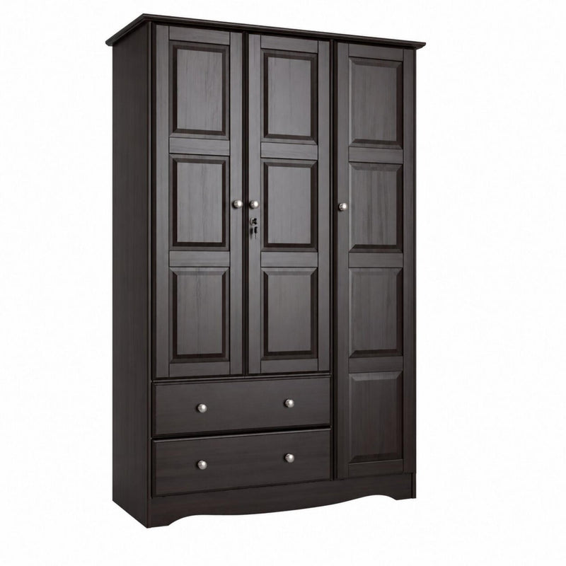 Solid Wood Three Door Two Drawer Combo Dresser (762948) - Dark Brown