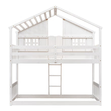 Load image into Gallery viewer, Twin over Twin House Bunk Bed with Roof , Window, Window  Box, Door , with Safety Guardrails and Ladder,White
