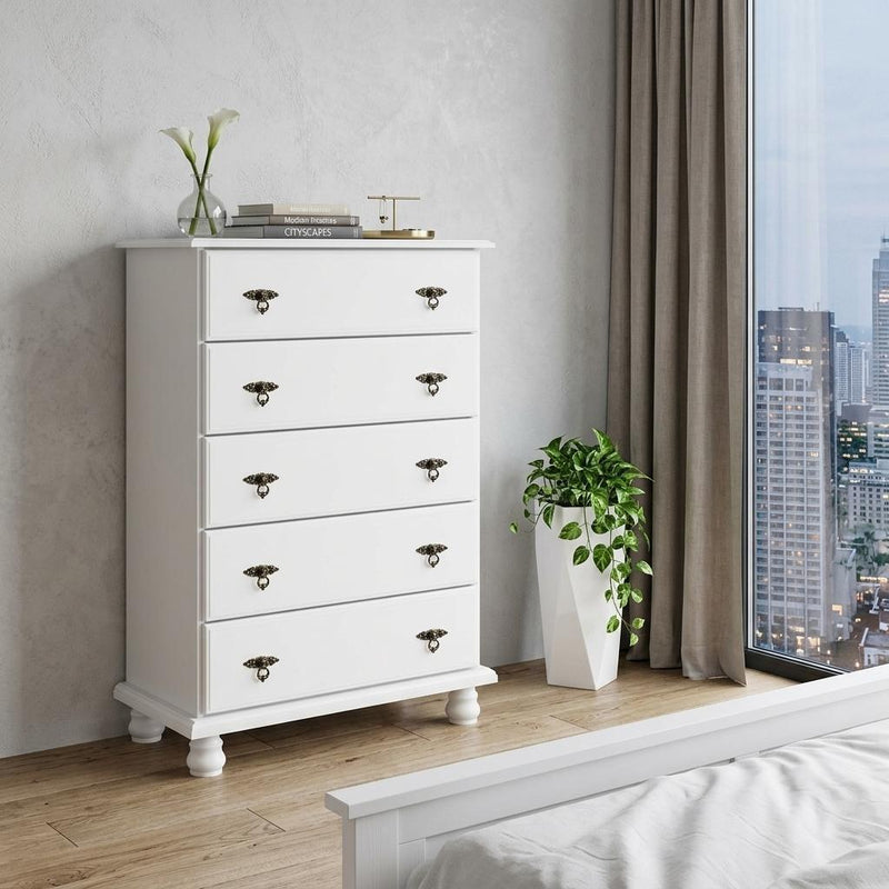 Solid Wood Five Drawer Dresser (760731) - White