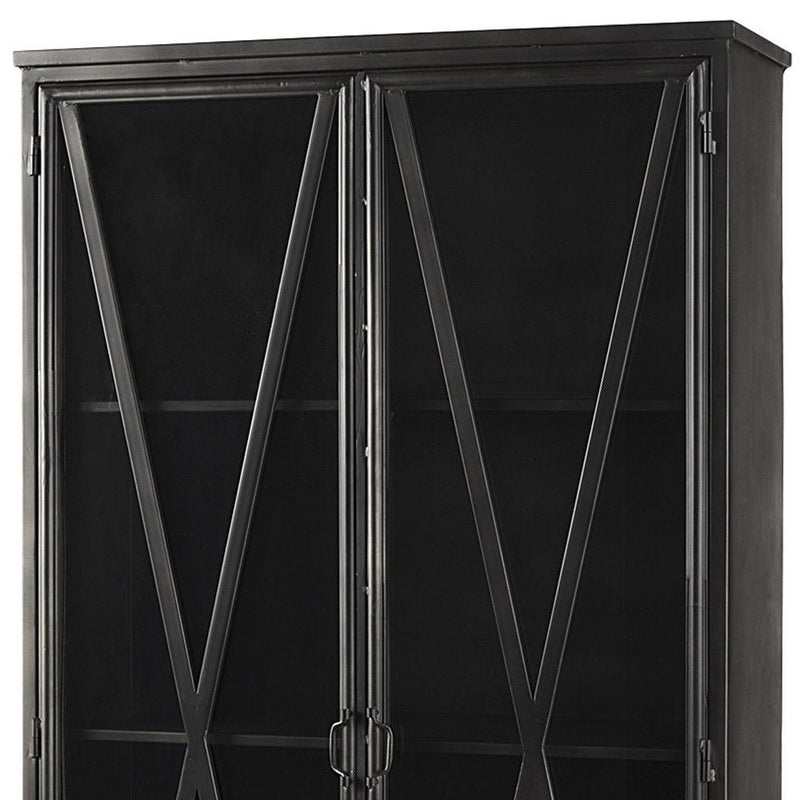38" Glass And Metal Display Cabinet With Two Doors - Black