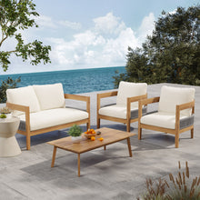 Load image into Gallery viewer, Porto - Outdoor 4 Piece Chat Set, Comfortable Seating, Acacia Wood And Rope, Compact Dimensions - Teak / Beige

