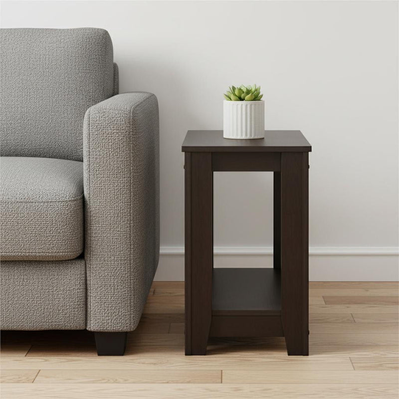 Wood End Table With Shelf - Dark Brown