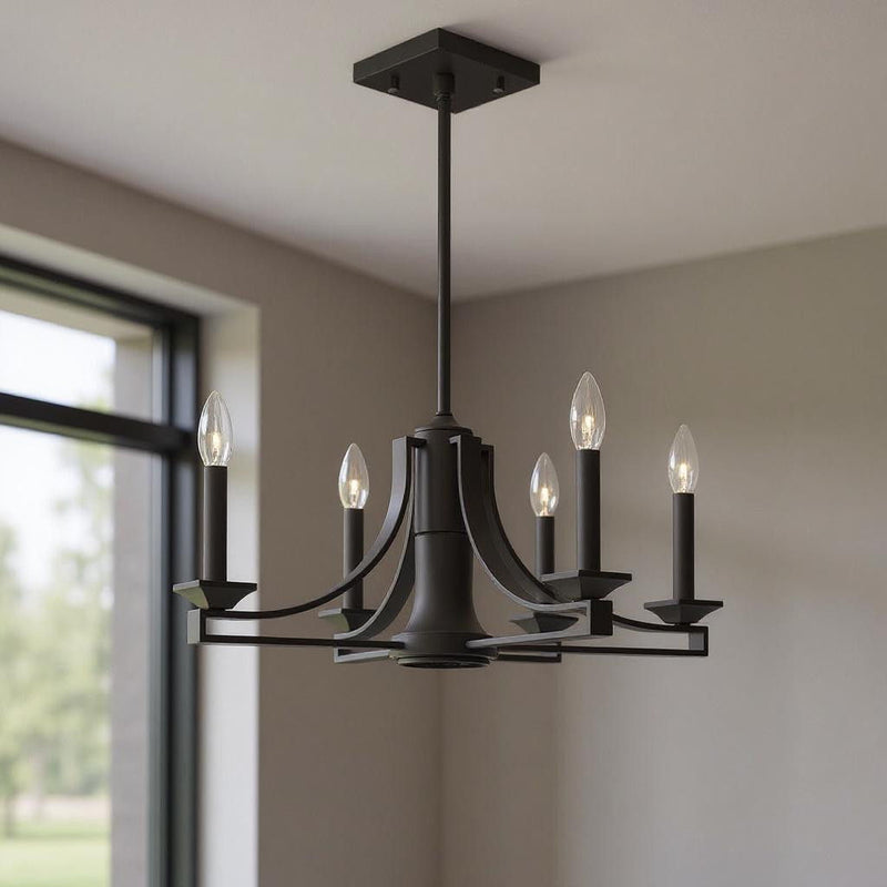 18" Nine Light Dimmable Chandelier With Shades - Bronze