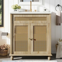 Load image into Gallery viewer, Bathroom Vanity With Handwoven Rattan Doors, Resin Basin - Natural Wood
