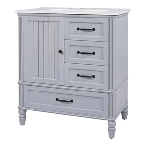 30" Bathroom Vanity With Sink, Bathroom Cabinet With A Door, 3 Drawers Legs, Adiustable Foot Pads - Gray