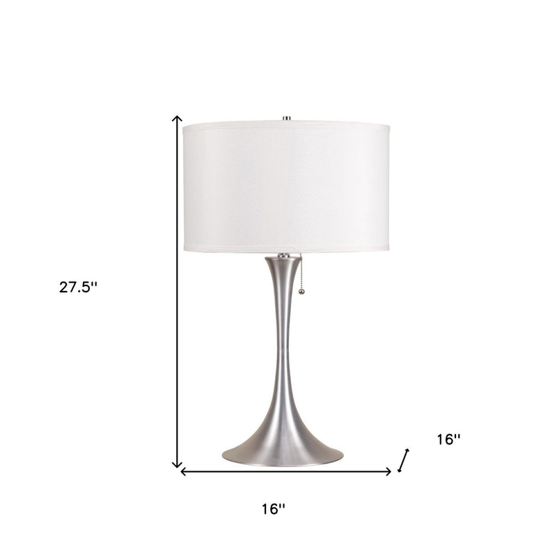 28" Metal Bedside Table Lamp With White Shade - Silver