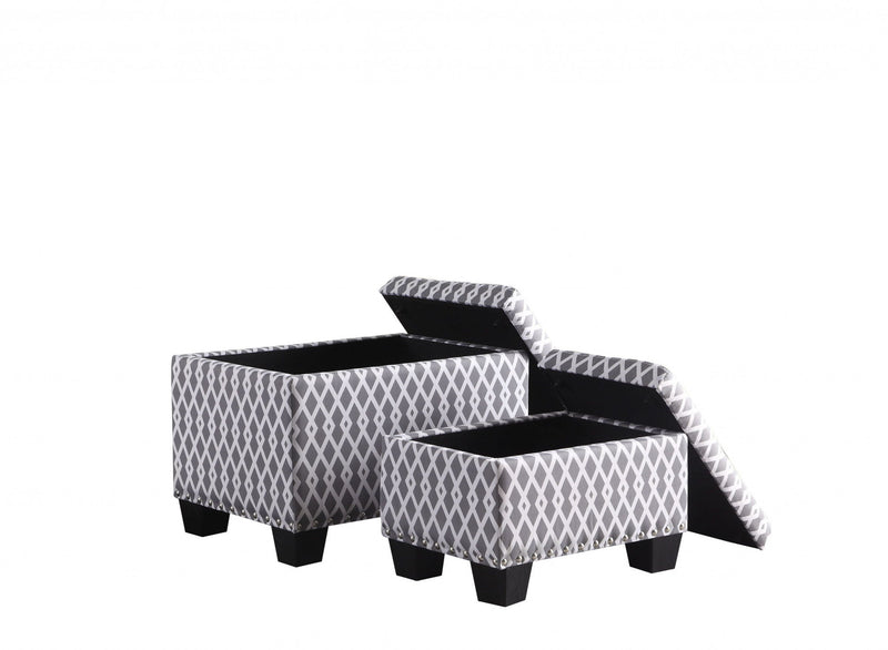 Fabric Tufted Storage Ottoman - Gray / White / Black