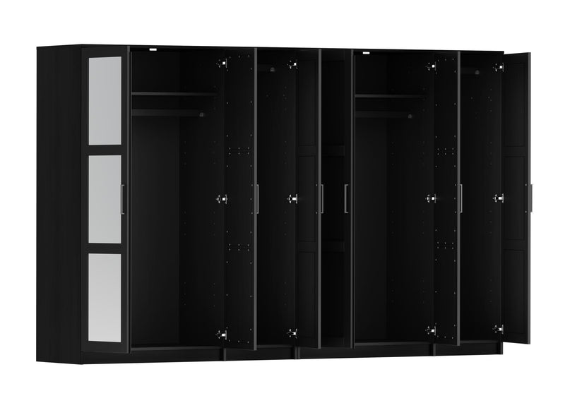 Solid Wood Mirrored Six Door Combo Dresser (765129) - Black