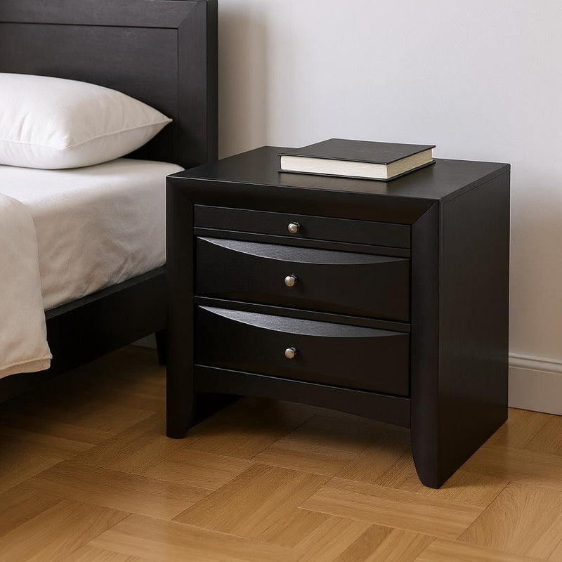Three Drawer Nightstand - Black