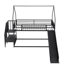 Load image into Gallery viewer, Twin Size Metal Bunk Bed House Bed with Slide and Staircase, Black
