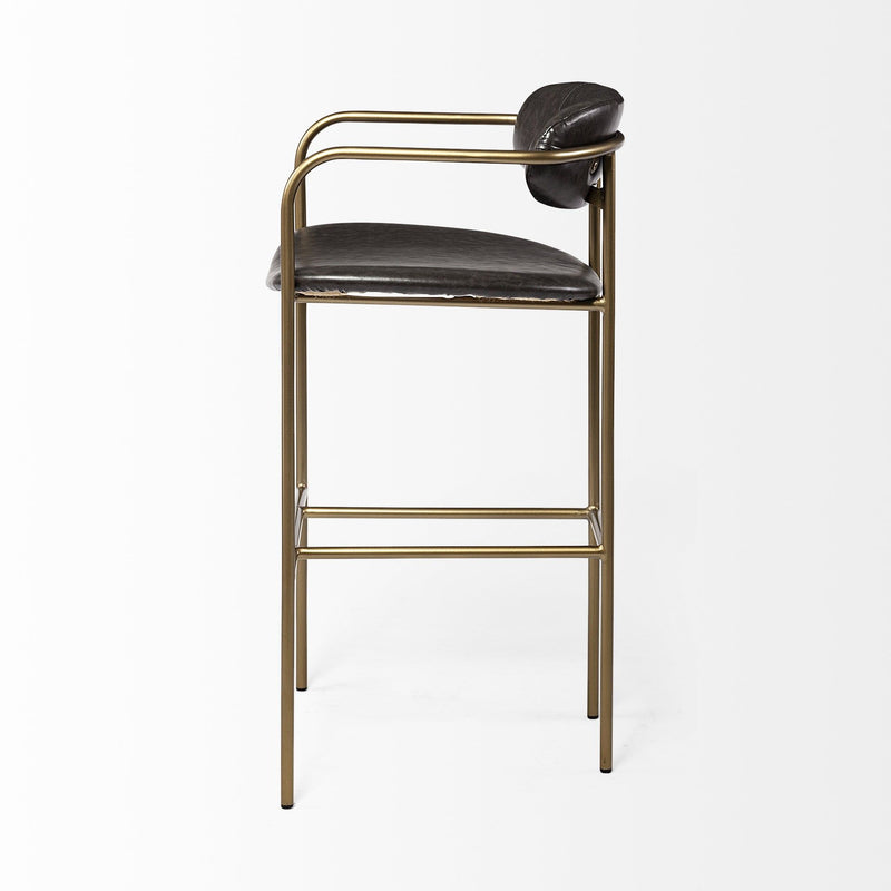 Faux Leather And Steel Bar Height Bar Chair - Black And Gold
