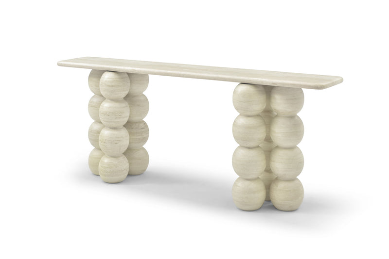 Genuine Marble And Stone Double Pedestal Console Table - Beige / Stone
