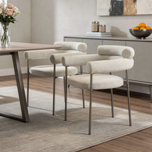 Load image into Gallery viewer, Gunmetal Boucle Stainless Steel Open Back Dining Arm Chairs (Set of 2) - Light Gray
