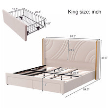 Load image into Gallery viewer, Modern Upholstered LED Bed Frame With Storage Drawers, Wingback Headboard, RGB Light
