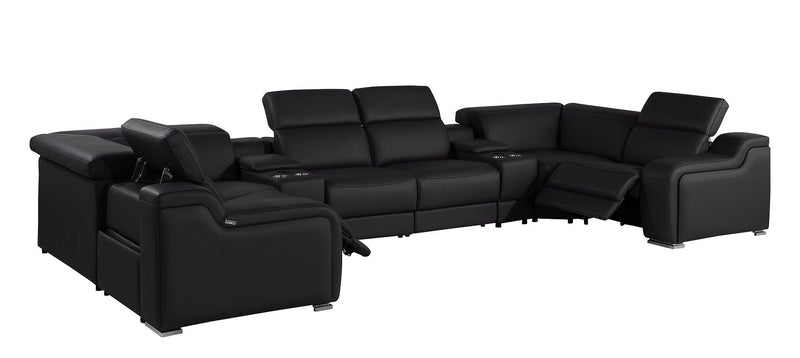 Leather Power Reclining U Shaped 8 Piece Corner Sectional With Console - Black