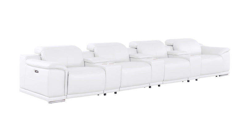 175" Leather Reclining USB Sofa - White