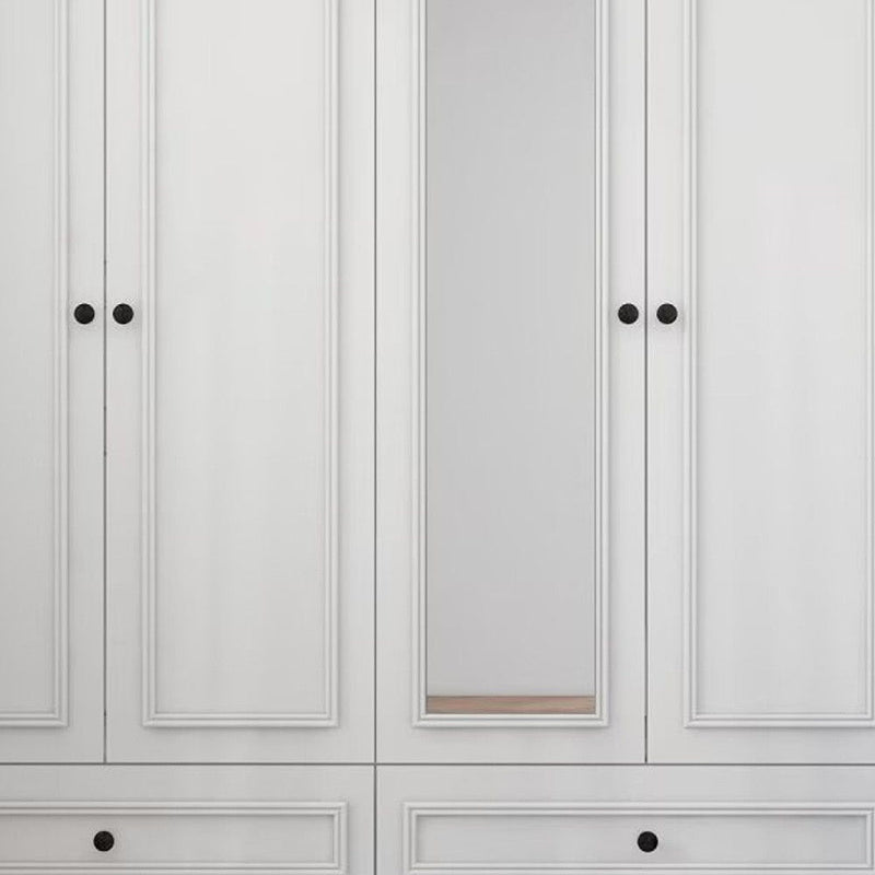 71" Carved Geometric Mirro Four Door Four Drawer Combo Dresser - White