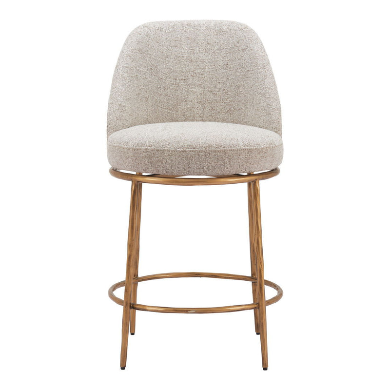24" Fabric And Steel Counter Height Swivel Bar Chair - Beige / Gold