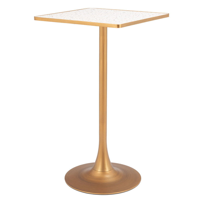 Faux Terrazzo Square Bar Table - Beige / Gold