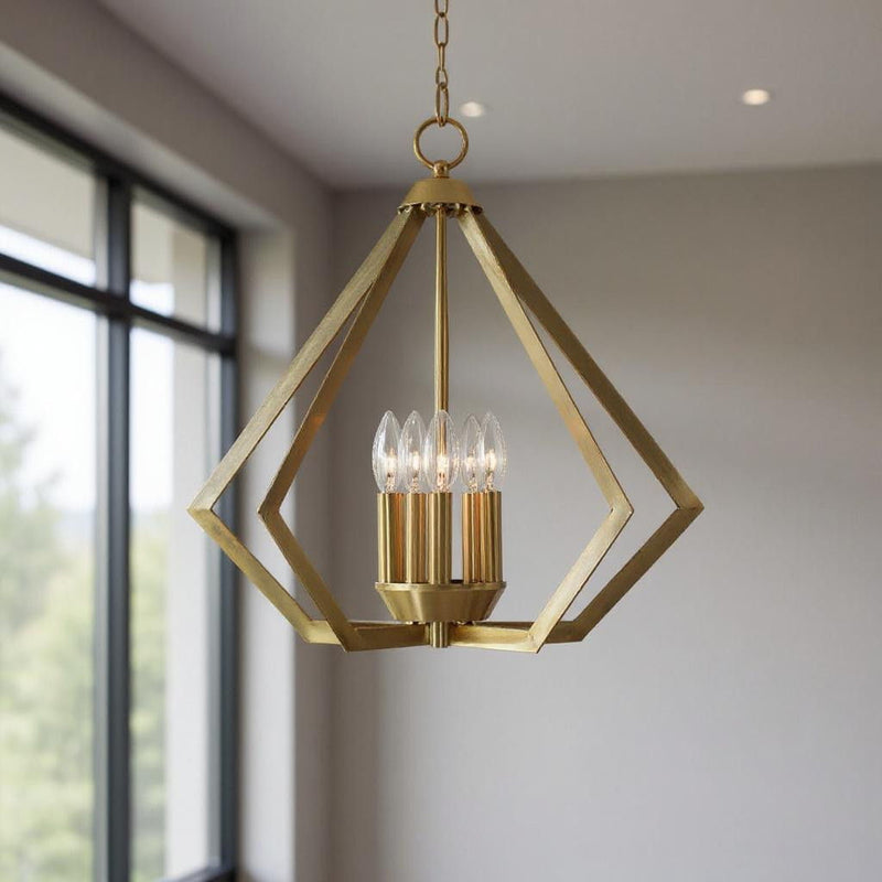 20" Five Light Dimmable Chandelier With Shades - Antiqued Brass