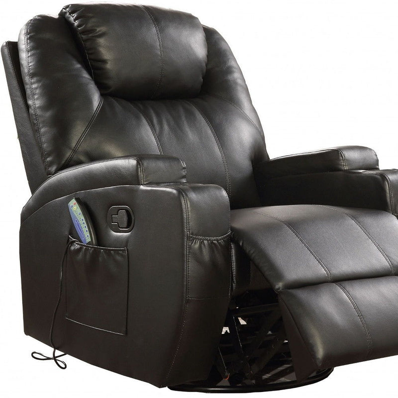 Leather Match Power Heated Massage Recliner - Black