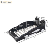 Load image into Gallery viewer, Race Car Shaped Twin Platform Bed With Wheels, Pine Wood Construction
