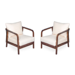 Outdoor Lounge Chair With Woven Backrest, Solid Wood Frame, Comfortable Cushions