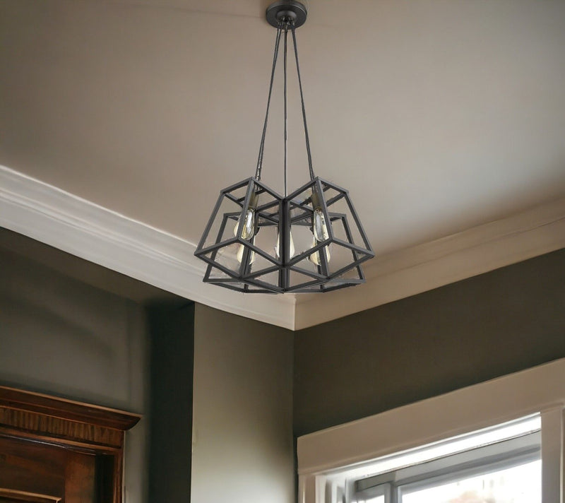 Lantern Five Light Metal Dimmable Chandelier - Bronze