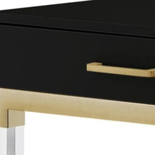 Load image into Gallery viewer, 48" Black Clear and Gold Wood Acrylic and Stainless Steel Writing Desk With Two Drawers

