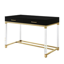 Load image into Gallery viewer, 48" Black Clear and Gold Wood Acrylic and Stainless Steel Writing Desk With Two Drawers
