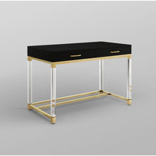 Load image into Gallery viewer, 48" Black Clear and Gold Wood Acrylic and Stainless Steel Writing Desk With Two Drawers
