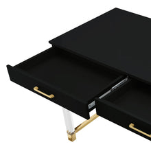 Load image into Gallery viewer, 48" Black Clear and Gold Wood Acrylic and Stainless Steel Writing Desk With Two Drawers
