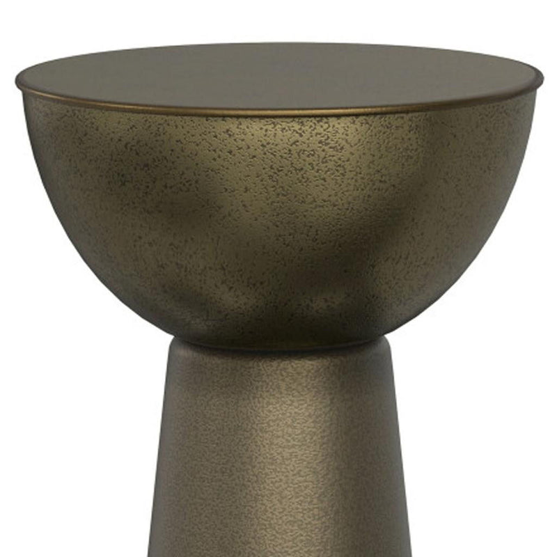 Antiqued Metal Round End Table - Gold