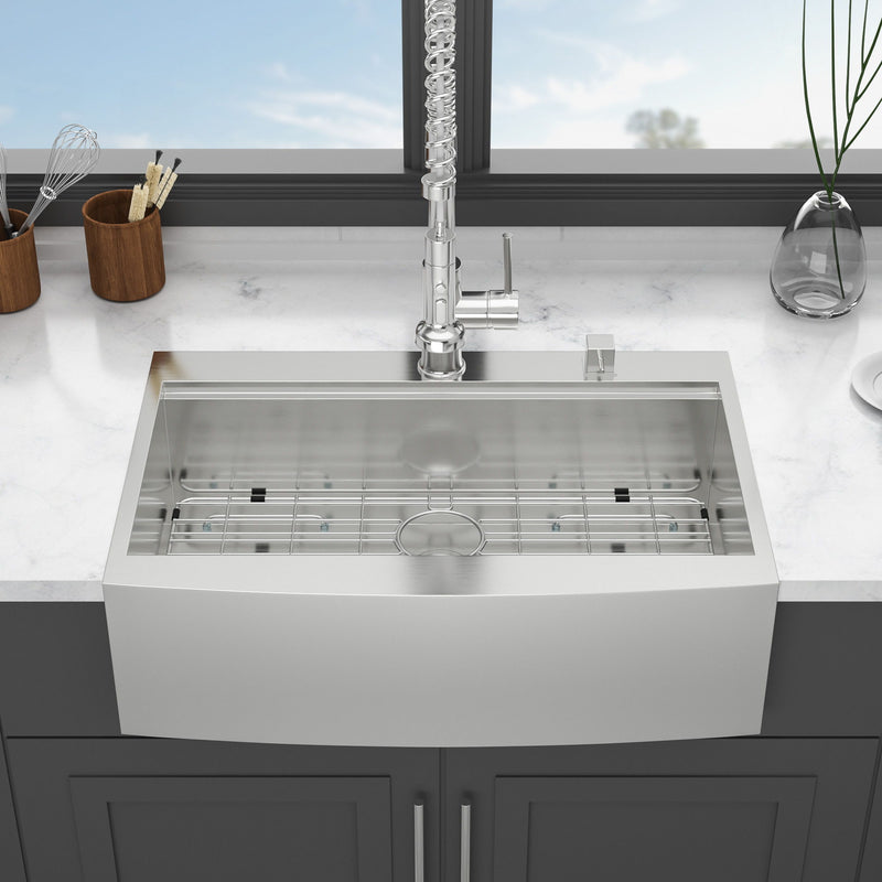 Modern Farmhouse 36" Stainless Steel Drop In Workstation Kitchen Sink With Apron Front - Brushed Nickel
