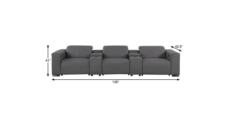 Top Grain Leather Reclining USB Sofa Storage - Dark Gray