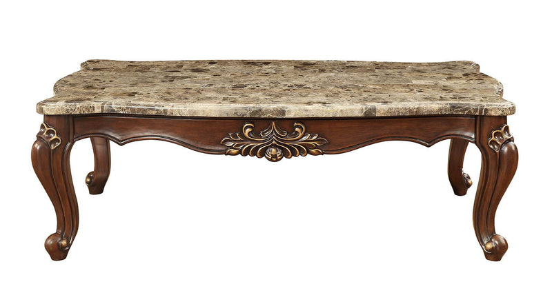 Genuine Marble And Solid Wood Free Form Coffee Table - Brown And Dark Brown