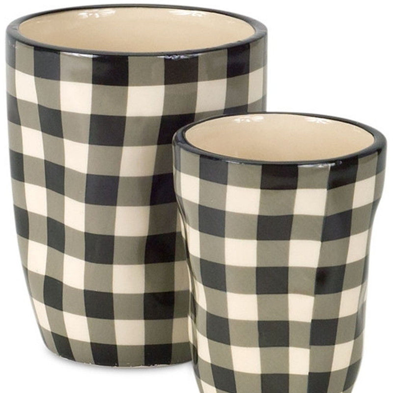 Geometric Round Pot Planters (Set of 6) - Black / Ivory