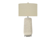 Load image into Gallery viewer, 31" Cream Ceramic Geometric Table Lamp With Beige Drum Shade
